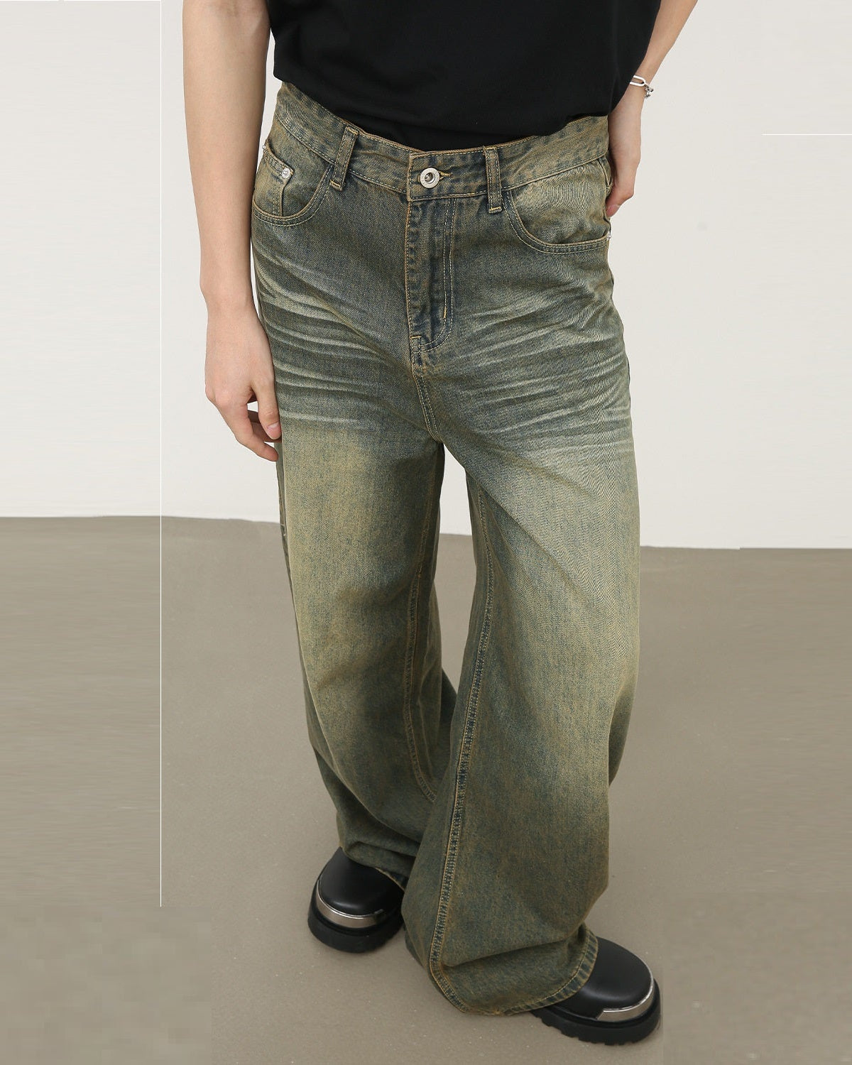 Olive Fade Baggy Denim Jeans