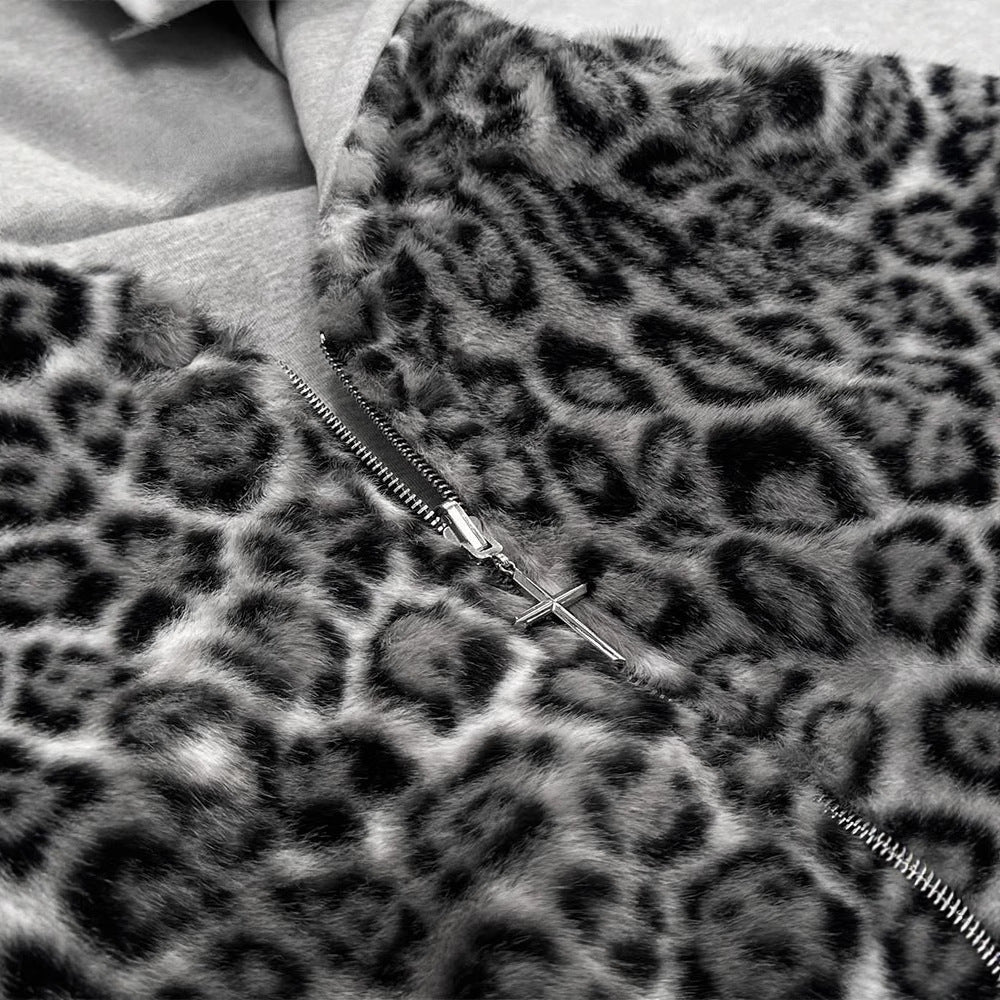 Grey Leopard Print Zip up