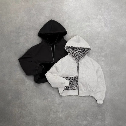 Grey Leopard Print Zip up