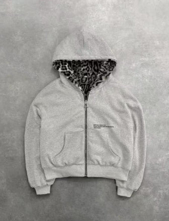 Grey Leopard Print Zip up