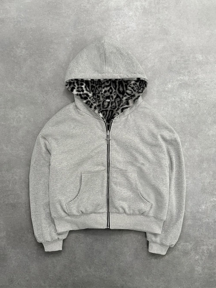 Grey Leopard Print Zip up