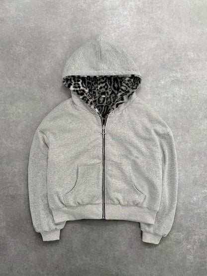 Grey Leopard Print Zip up
