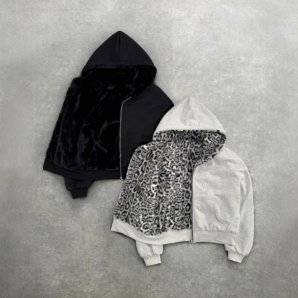 Grey Leopard Print Zip up