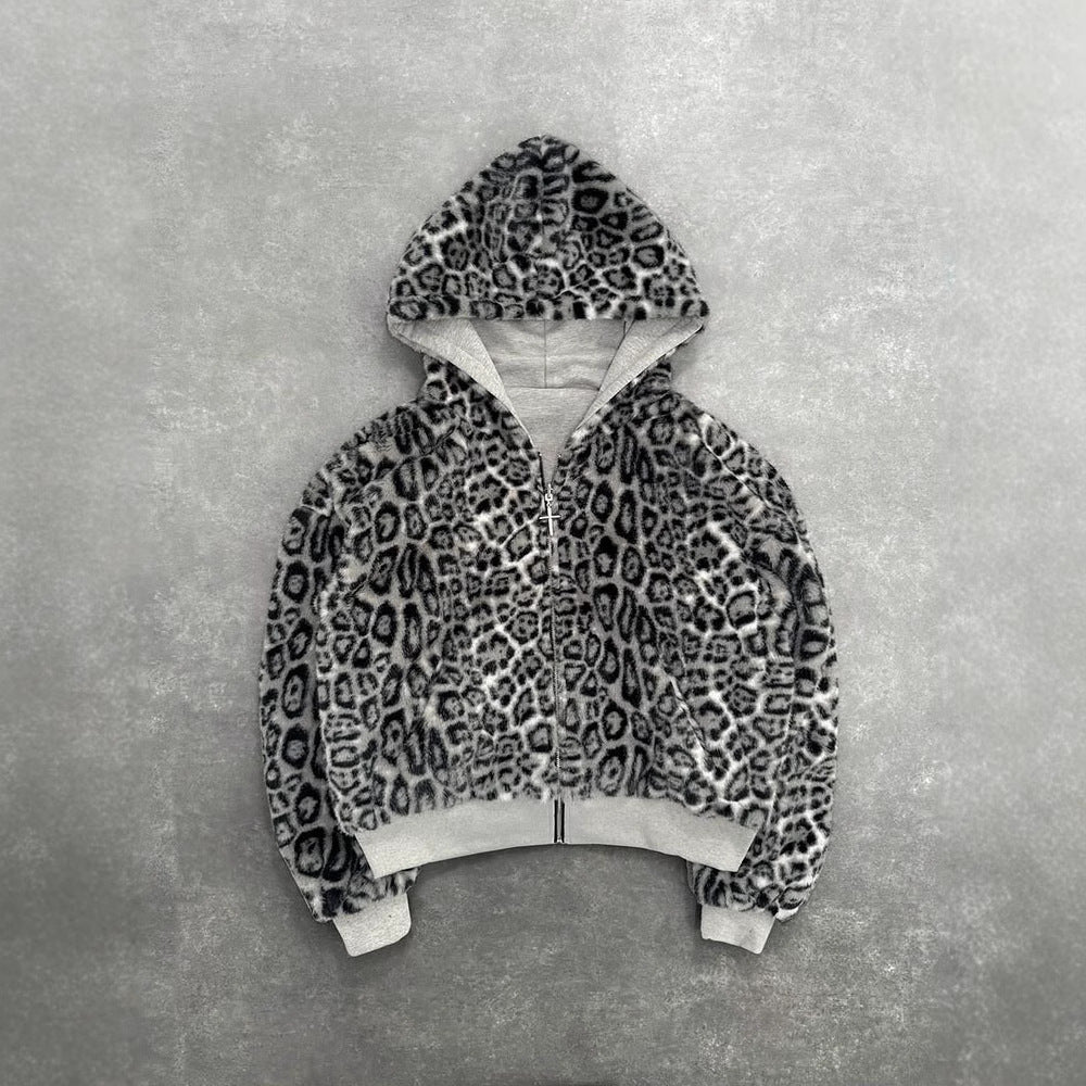 Grey Leopard Print Zip up